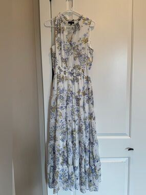 1. State White Maxi Dress with Lavender & Olive Floral Print